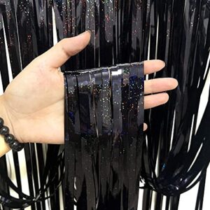 3 pack fringe curtains party decorations,tinsel backdrop curtains for parties,photo booth wedding graduations birthday christmas event party supplies (black)