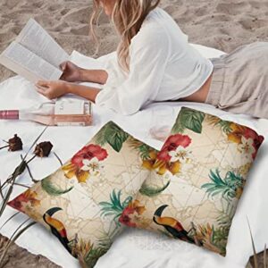 Outdoor Throw Pillows Covers 12X20 Set of 2 Waterproof Tropical Fruits Pineaple Decorative Zippered Lumbar Cushion Covers for Patio Furniture, Floral Animal Bird Vintage