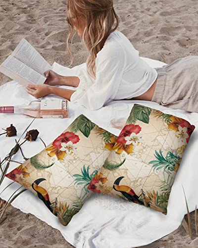 Outdoor Throw Pillows Covers 12X20 Set of 2 Waterproof Tropical Fruits Pineaple Decorative Zippered Lumbar Cushion Covers for Patio Furniture, Floral Animal Bird Vintage