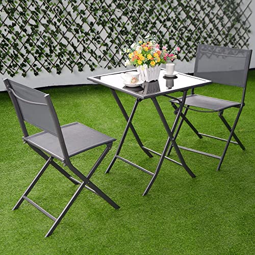 CXDTBH 3 Pcs Bistro Set Garden Backyard Table Chairs Outdoor Patio Furniture Folding Square Table