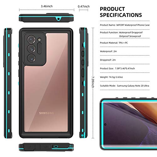 WIFORT Samsung Galaxy Note 20 Ultra Waterproof Case Built-in Screen Protector Water Resistant Cover Protective Drop Protection Hard, Shockproof Full Body Case for Samsung Note 20 Ultra 5G, Teal