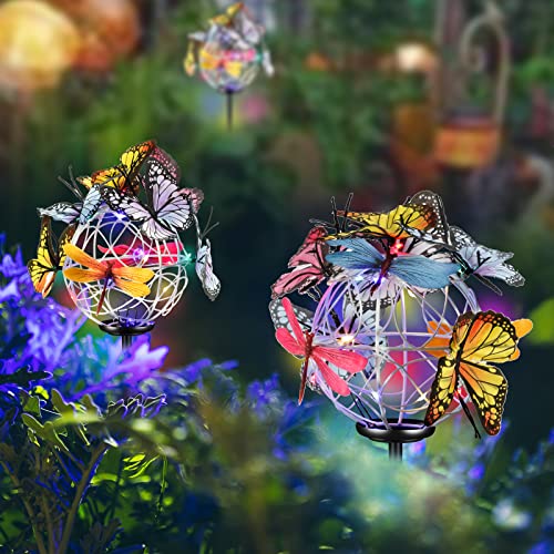 Mageky Solar Outdoor Lights, Butterfly Lights Garden Decorative Solar Stake Lights with 12 Butterflies 6 Dragonflies Ground Lights Waterproof for Patio Garden Yard Pathway 2 Pack