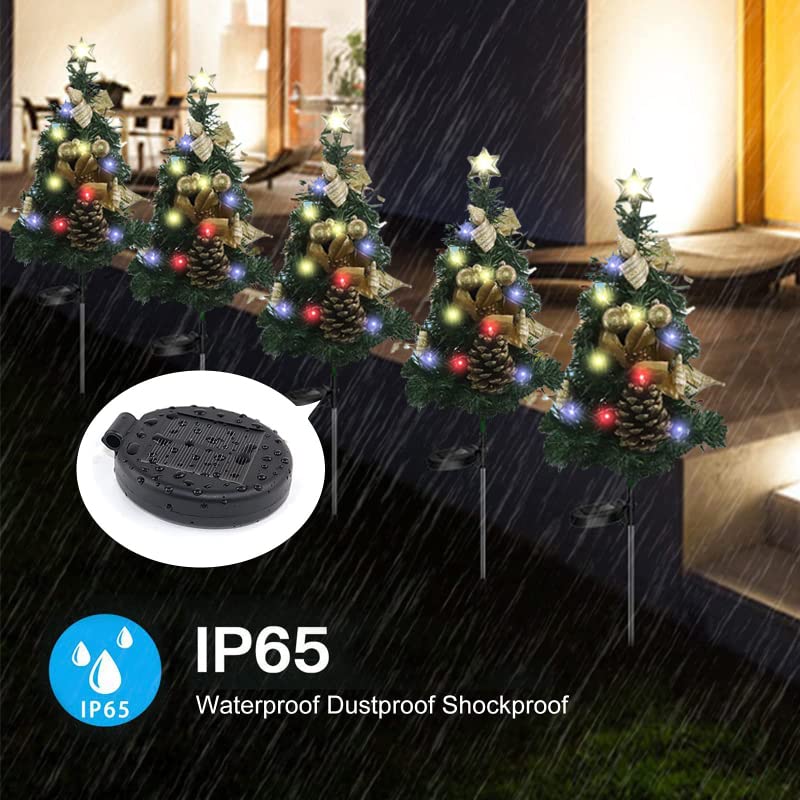 2 Pack Solar Christmas Tree Light Smart Pathway Light Sensing Lawn Lamp Outdoor Waterproof Garden Lights LED Pine Cones Yard Landscape Xmas Decor