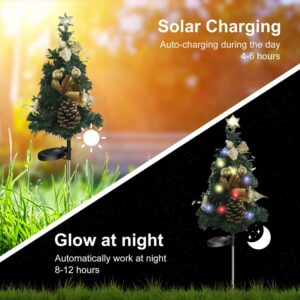 2 Pack Solar Christmas Tree Light Smart Pathway Light Sensing Lawn Lamp Outdoor Waterproof Garden Lights LED Pine Cones Yard Landscape Xmas Decor