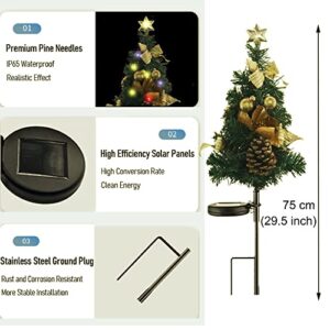 2 Pack Solar Christmas Tree Light Smart Pathway Light Sensing Lawn Lamp Outdoor Waterproof Garden Lights LED Pine Cones Yard Landscape Xmas Decor