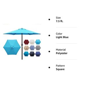 Blissun 7.5 ft Patio Umbrella, Yard Umbrella Push Button Tilt Crank (Light Blue)