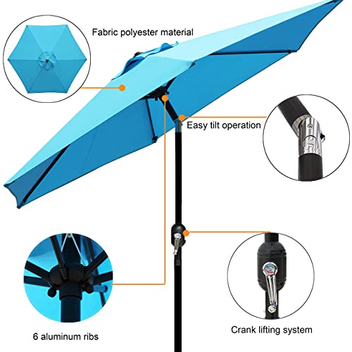 Blissun 7.5 ft Patio Umbrella, Yard Umbrella Push Button Tilt Crank (Light Blue)
