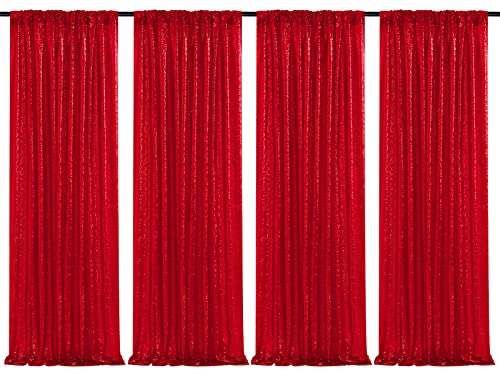 Red Sequin Backdrop Curtain 4 Pieces 2FTx8FT Glitter Christmas Wedding Decoration Party Photograph Background