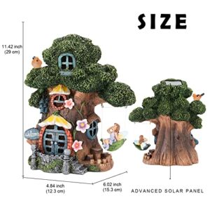 Ovewios Fairy House Garden Outdoor Decor, Large Garden Gnome House and Fairy Figurines with Solar Lights Waterproof Resin Ornaments Decorations for Patio Yard Lawn Gift