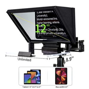 ILOKNZI 12 inch Adjustable Teleprompter, Aluminum Teleprompters with Remote Control for 12.9" Tablets Rotatable Tempered Optical Glass, Supports Wide Angle Camera Lens