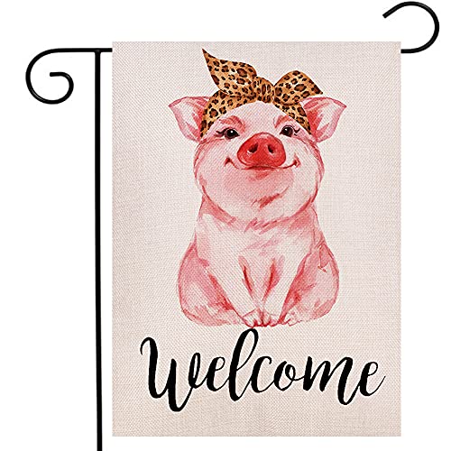 Welcome Summer Cheetah Bandana Pig Garden Flag Vertical Double Sized Home Holiday Party Yard Outdoor Decoration 12.5 x 18 Inch