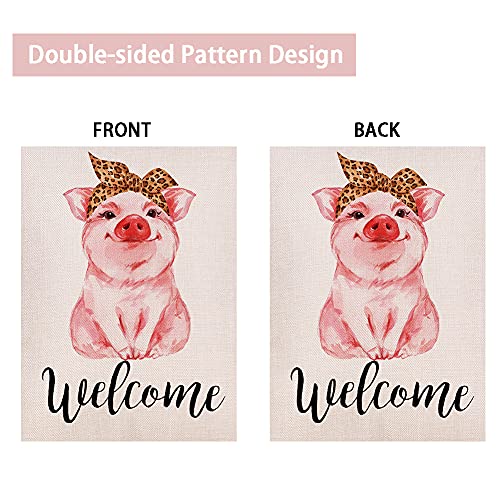 Welcome Summer Cheetah Bandana Pig Garden Flag Vertical Double Sized Home Holiday Party Yard Outdoor Decoration 12.5 x 18 Inch