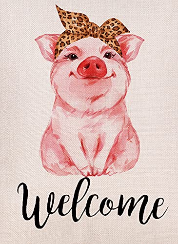 Welcome Summer Cheetah Bandana Pig Garden Flag Vertical Double Sized Home Holiday Party Yard Outdoor Decoration 12.5 x 18 Inch