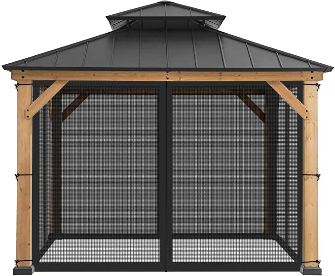 SunCula Replacement Gazebo Mosquito Netting Screen with Zipper for Patio Outdoor ,Garden and Backyard (10'x10', Black, Only Netting)