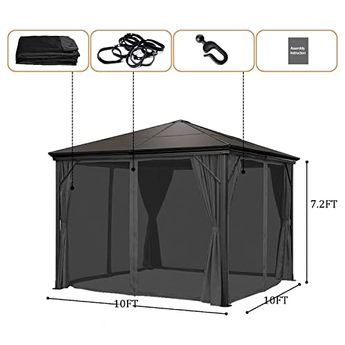 SunCula Replacement Gazebo Mosquito Netting Screen with Zipper for Patio Outdoor ,Garden and Backyard (10'x10', Black, Only Netting)