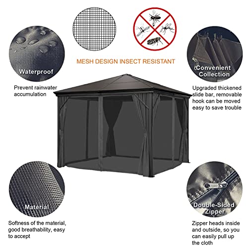 SunCula Replacement Gazebo Mosquito Netting Screen with Zipper for Patio Outdoor ,Garden and Backyard (10'x10', Black, Only Netting)