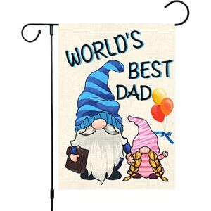 louise maelys happy father’s day garden flag 12×18 double sided for dad, burlap world’s best dad gnome garden flags banners vertical for daddy papa grandpa father’s day outdoor home decor (only flag)