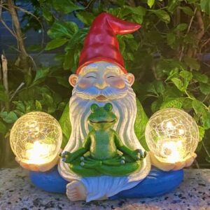 reyiso solar garden sculptures & statues,outdoor summer gnomes statues with yoga frog,zen solar gnomes decorations for yard lawn patio pathway, funny garden decor gnomes statue gifts