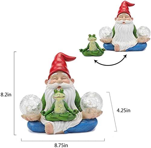 REYISO Solar Garden Sculptures & Statues,Outdoor Summer Gnomes Statues with Yoga Frog,Zen Solar Gnomes Decorations for Yard Lawn Patio Pathway, Funny Garden Decor Gnomes Statue Gifts