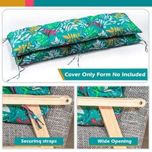 Rlosqvee Swing Cushions for Outdoor Furniture, Waterproof Outside Bench Cushion with Backrest, 2/3 Seater Pad for Patio Backyard Porch Garden (Green Flower, 60x40in)