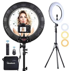 inkeltech ring light – 18 inch 3000k-6000k dimmable bi-color light ring, 60w led ring light with stand, lighting kit for vlog, selfie, makeup, youtube, camera, phone – lcd screen & remote control