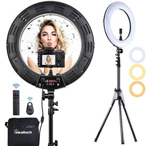 Inkeltech Ring Light - 18 inch 3000K-6000K Dimmable Bi-Color Light Ring, 60W LED Ring Light with Stand, Lighting Kit for Vlog, Selfie, Makeup, YouTube, Camera, Phone - LCD Screen & Remote Control