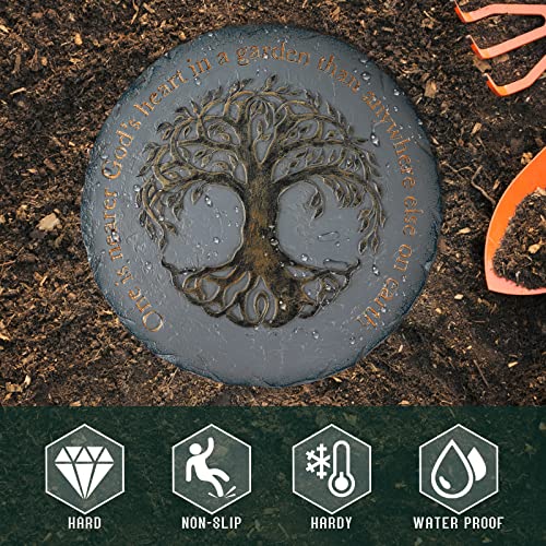 CYnice Stepping Stones - Garden Stepping Stones Outdoor with a Tree of Life and Verse,Outdoor Decorations for Garden Yard Patio Lawn Pathway,10 Inch