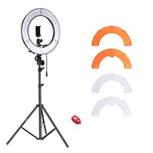 neewer rl-12 led ring light 14″ outer/12″ on center with light stand, color filter, phone holder for makeup, youtube, tiktok, camera/phone video shooting