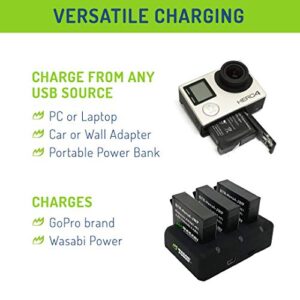 Wasabi Power HERO4 Battery (x2) and USB Triple Charger for GoPro AHDBT-401, Hero 4