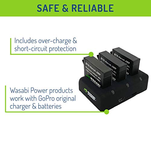 Wasabi Power HERO4 Battery (x2) and USB Triple Charger for GoPro AHDBT-401, Hero 4