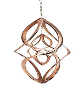 wind & weather copper-plated dual spiral hanging metal wind spinner, steel, ultra-sensitive, double spinner, kinetic garden art, spinner 10″ dia. x 11″ h, chain 3″ h
