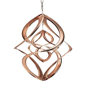 Wind & Weather Copper-Plated Dual Spiral Hanging Metal Wind Spinner, Steel, Ultra-Sensitive, Double Spinner, Kinetic Garden Art, Spinner 10" Dia. x 11" H, Chain 3" H