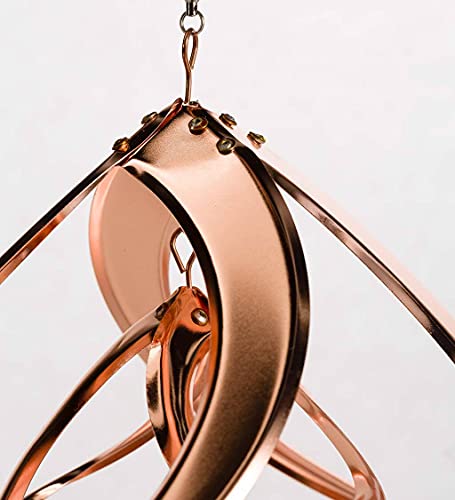 Wind & Weather Copper-Plated Dual Spiral Hanging Metal Wind Spinner, Steel, Ultra-Sensitive, Double Spinner, Kinetic Garden Art, Spinner 10" Dia. x 11" H, Chain 3" H