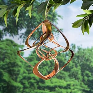 Wind & Weather Copper-Plated Dual Spiral Hanging Metal Wind Spinner, Steel, Ultra-Sensitive, Double Spinner, Kinetic Garden Art, Spinner 10" Dia. x 11" H, Chain 3" H