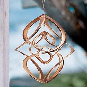 Wind & Weather Copper-Plated Dual Spiral Hanging Metal Wind Spinner, Steel, Ultra-Sensitive, Double Spinner, Kinetic Garden Art, Spinner 10" Dia. x 11" H, Chain 3" H