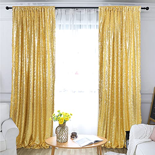 TRLYC Gold Sequin Backdrop Wedding Photography Backdrop 2ftx8ft (2Pack)