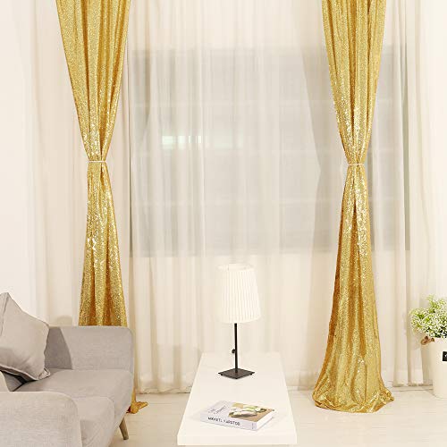 TRLYC Gold Sequin Backdrop Wedding Photography Backdrop 2ftx8ft (2Pack)