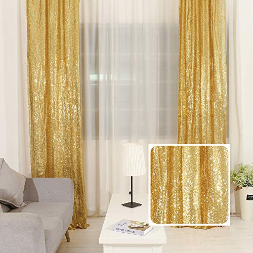 TRLYC Gold Sequin Backdrop Wedding Photography Backdrop 2ftx8ft (2Pack)