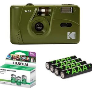 Kodak M35 35mm Film Camera, Film and Battery Bundle: Includes 3 Packs of Fujifilm Color Negative Films (36 Exposures Each), 4 Pack AAA Alkaline Batteries (Olive Green)