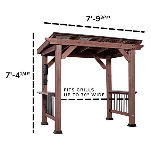 Backyard Discovery Saxony Wooden Grill Gazebo, Insulated Steel Roof, Cook Station, Barbeque, Patio, Deck, Withstand Wind and Snow, Corrosion Resistant, Reduce Heat Transfer, Power Ports