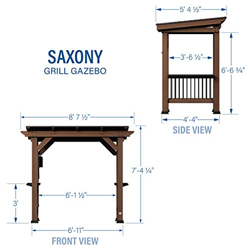 Backyard Discovery Saxony Wooden Grill Gazebo, Insulated Steel Roof, Cook Station, Barbeque, Patio, Deck, Withstand Wind and Snow, Corrosion Resistant, Reduce Heat Transfer, Power Ports