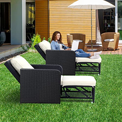 Wicker Outdoor Patio Furniture Set: Rattan Convertible Patio Furniture Sets with Ottoman Waterproof Cushion Outdoor Furniture Set Easy Assemble Patio Chairs for Outdoor Porch Backyard