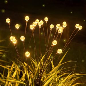 khto solar firefly lights outdoor waterproof，solar crystal ball starburst swaying garden decorative lights for yard patio pathway decoration (2pack-warm white)