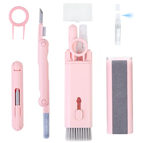 7-in-1 Electronic Cleaner Kit - Portable Cleaning for Airpods Laptop, Keyboard, with Cleaning Pen Brush Spray for Phone iPad Computer Screen/Keyboard/Headphones/Bluetooth Earphones (Pink)