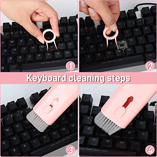 7-in-1 Electronic Cleaner Kit - Portable Cleaning for Airpods Laptop, Keyboard, with Cleaning Pen Brush Spray for Phone iPad Computer Screen/Keyboard/Headphones/Bluetooth Earphones (Pink)