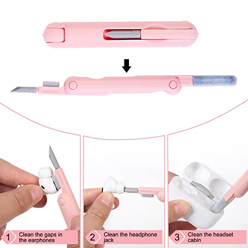 7-in-1 Electronic Cleaner Kit - Portable Cleaning for Airpods Laptop, Keyboard, with Cleaning Pen Brush Spray for Phone iPad Computer Screen/Keyboard/Headphones/Bluetooth Earphones (Pink)