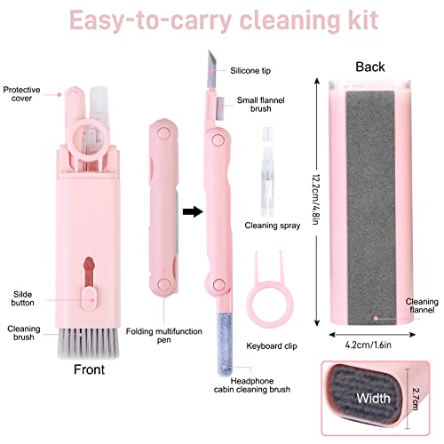 7-in-1 Electronic Cleaner Kit - Portable Cleaning for Airpods Laptop, Keyboard, with Cleaning Pen Brush Spray for Phone iPad Computer Screen/Keyboard/Headphones/Bluetooth Earphones (Pink)