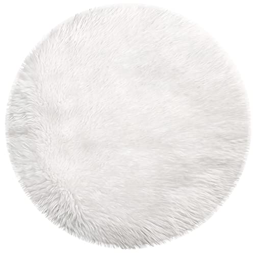 Newborn Photography Furry Props Girl Boy, Small Soft Faux Fur Fluffy Baby Photo Photoshoot Props Mat,Product Decor Photo Studio Posing Rug (23.6X 23.6 inch Round, White)