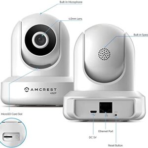 Amcrest 4MP UltraHD Indoor WiFi Camera, Security IP Camera with Pan/Tilt, Two-Way Audio, Night Vision, Remote Viewing, 2.4ghz, 4-Megapixel @30FPS, Wide 90° FOV, IP4M-1041W (White)