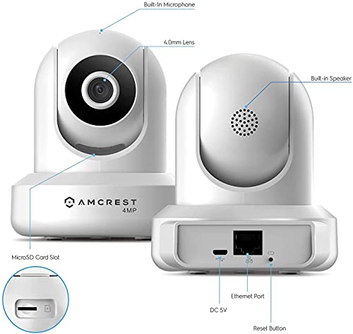 Amcrest 4MP UltraHD Indoor WiFi Camera, Security IP Camera with Pan/Tilt, Two-Way Audio, Night Vision, Remote Viewing, 2.4ghz, 4-Megapixel @30FPS, Wide 90° FOV, IP4M-1041W (White)